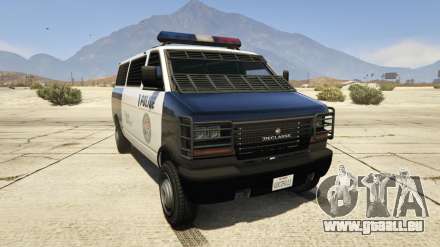 GTA 5 Declasse Police Transporter - captures d'écran, la description et les caractéristiques de la fourgonnette.