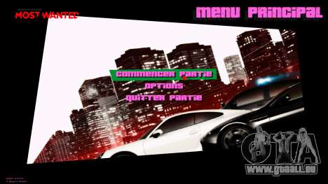 Menu dans le style de NFS Most Wanted 2012 pour GTA Vice City