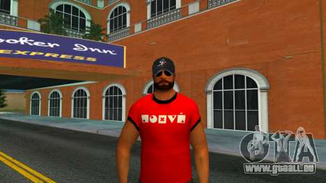 Un gars en T-shirt rouge et avec une barbe pour GTA Vice City